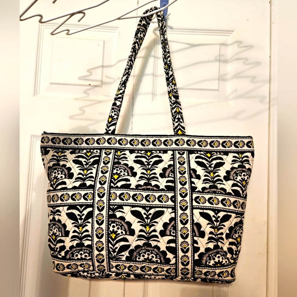 #007- VERA BRADLEY- Black, Yellow, and White Tote Bag - Picture 2 of 16